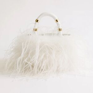 Elegant White Feathered Handbag